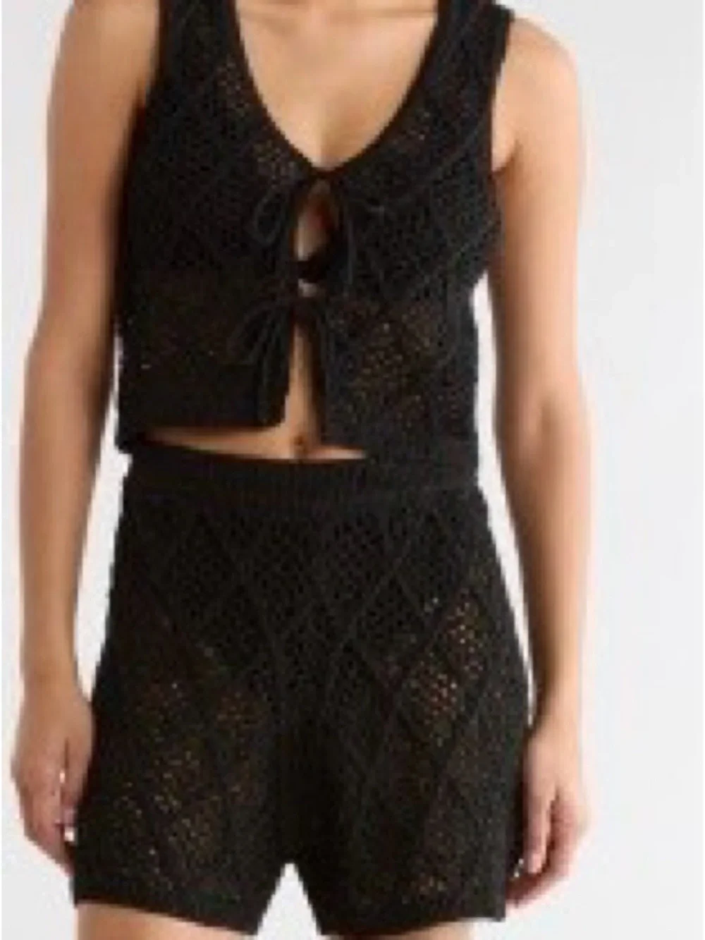 Elan Black Crochet Tie-Front Vest NWT